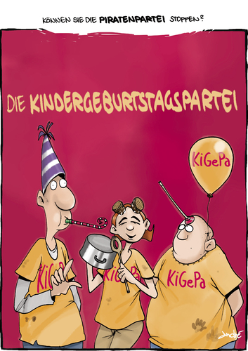 Cartoon: Die Kindergeburtstagspartei (medium) by andre sedlaczek tagged piratenpartei,demokratie,wahlen,parteien,spd,cdu,die,grünen,piratenpartei,demokratie,wahlen,parteien