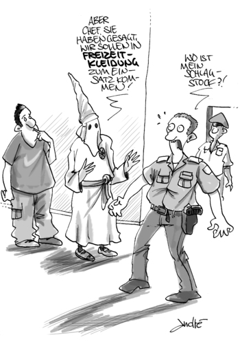 Cartoon: Freizeit Ku-Klux-Klanerianer (medium) by andre sedlaczek tagged kkk,ku,klux,klan,polizei,nsu,rechts,nazi,kkk,ku,klux klan,polizei,nsu,rechts,nazi,klux,klan