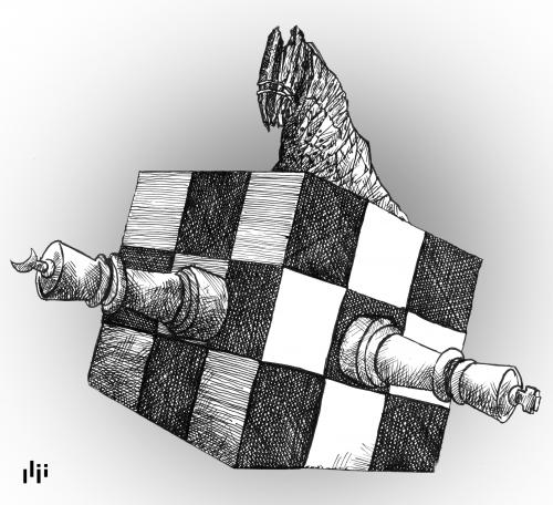 Cartoon: Dialogue Among Civilizations (medium) by Nizar tagged dialogue,clash,civilizations,king,chess,horse,troy,trojan,islam,christianity,west,east,culture,immigration,nations,philosophy,logic,cube,puzzle,black,white,sociology,theory,zivilisation,gesellschaft,religion,glaube,glauben,kirche,islam,islamismus,christ,christentum,immigration,kultur,nation,philosophie,soziologie,theorie,west,ost,schwarz,weiß,würfel,kubus,viereck,quadrat,puzzle,puzzel,logik,schach,schachspiel,schachbrett,denken,troja,trojanisches pferd,trojanisches,pferd