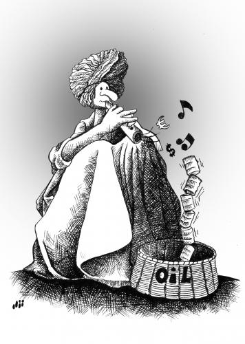 Cartoon: Oil (medium) by Nizar tagged oil,petroleum,crude,gas,fuel,gasoline,energy,arab,arabian,india,indian,snake,basket,barrel,dollar,euro,music,flute,price,economy,stock,opec,öl,petrolium,gas,diesel,tankstelle,zapfsäule,energie,rohstoff,benzin,ökobenzin,ökodiesel,arabien,ölscheich,indien,fakir,schlangenbeschwörer,liter,preis,ölpreis,euro,dollar,musik,hypnotisieren,wirtschaft,opec,handel,förderung,alternativenergie,hunger