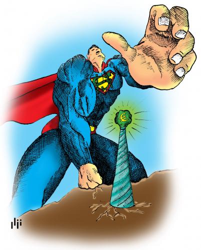 Cartoon: Super-Dollar-man (medium) by Nizar tagged superman,kryptonite,dollar,euro,superman,kryptonit,dollar,euro,währung,preis,börse,macht,wert,usa,europa,wechselkurs,umrechnung,wechseln,verhältnis,wirtschaft,markt,machtlos,tödlich,schwachpunkt,entkräftigung