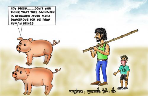 Cartoon: Swine Flu (medium) by gursharanthecartoonist tagged swine,flu