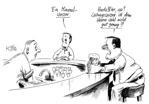 Cartoon: Abzocker (medium) by Stuttmann tagged hartz4,hartz4,harzt,arbeit,job,arbeitslosigkeit,arbeitslos,arbeitslose,bar,wasser,leitungswasser,trinken,arm,armut,abzocke