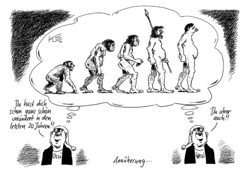 Cartoon: Annäherung (medium) by Stuttmann tagged ossi,wessi,brd,ddr,vereinigung,jubiläum,ossi,wessi,brd,ddr,vereinigung,jubiläum,bundesrepublik,deutschland,osten,westen,berlin,deutsche einheit,deutsche,einheit