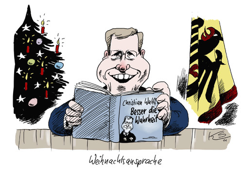 Cartoon: Ansprache (medium) by Stuttmann tagged privatkredit,wulff,geerkens,maschmeyer,weihnachtsansprache