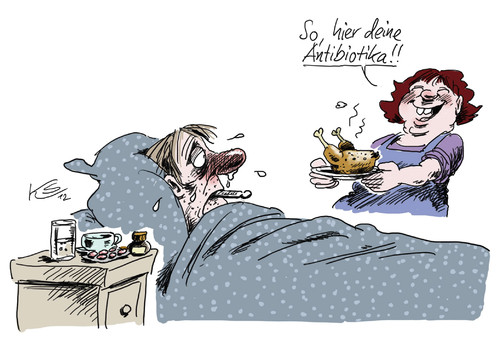 Cartoon: Antibiotika (medium) by Stuttmann tagged hähnchenfleisch,antibiotika,keime