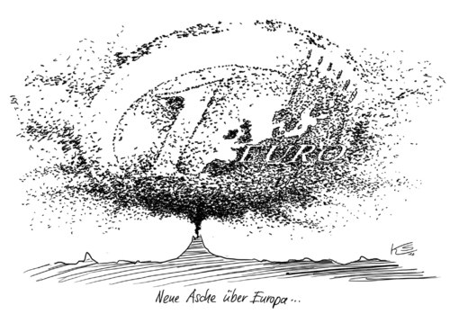 Cartoon: Asche... (medium) by Stuttmann tagged euro,griechenland,greece,eu,vulkanasche,asche,euro,griechenland,vulkan,asche,wirtschaftskrise,finanzkrise