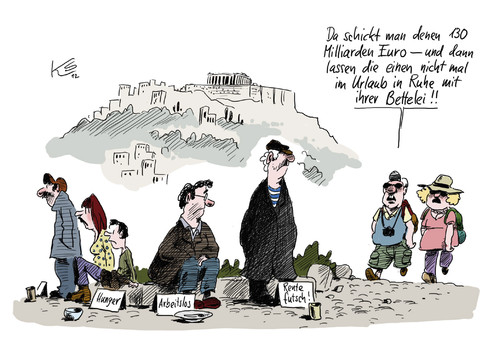 Cartoon: Bettelei (medium) by Stuttmann tagged eu,sparpaket,griechenland,merkel