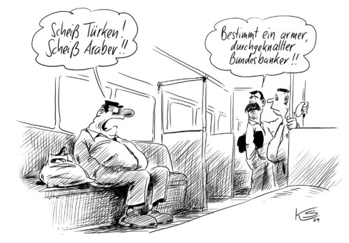 Cartoon: Bundesbanker (medium) by Stuttmann tagged bundesbank,sarrazin,bundesbank,thilo sarrazin,bank,banker,frust,aggression,thilo,sarrazin