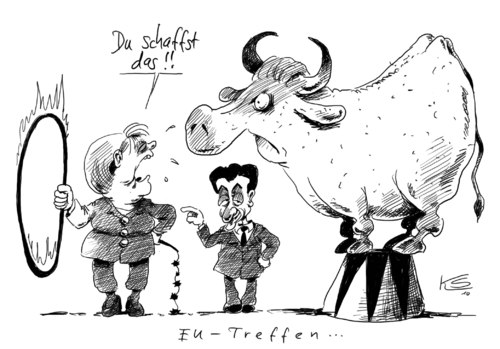 Cartoon: EU-Treffen (medium) by Stuttmann tagged eu,treffen,merkel,sarkozy,eu,treffen,angela merkel,sarkozy,angela,merkel