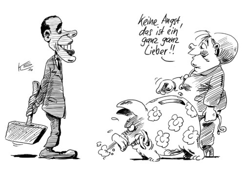 Cartoon: Ganz lieb... (medium) by Stuttmann tagged merkel,obama,angela merkel,barack obama,geld,finanzen,angela,merkel,barack,obama