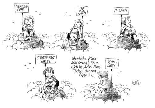 Cartoon: Gipfel (medium) by Stuttmann tagged gipfel,gipfel,it gipfel,klimawandel,globale erwärmung,steuern,steuer,job,arbeit,bildung,wissen,angela merkel,aussichten,it,globale,erwärmung,angela,merkel