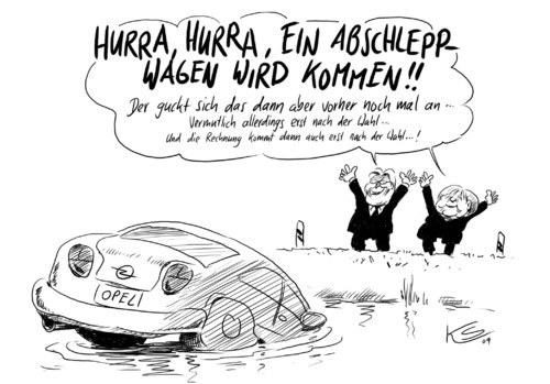 Cartoon: Hurra! (medium) by Stuttmann tagged merkel,steinmeier,wahlen,cdu,spd,koalition,opel,angela merkel,frank walter steinmeier,duell,tv,große koalition,cdu,spd,2009,bundestagswahl,wahl,wahlen,angela,merkel,frank,walter,steinmeier,große,koalition,opel