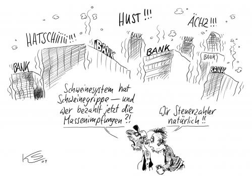 Cartoon: Hust (medium) by Stuttmann tagged schweinegrippe,swine,flu,pandemie,banken,crash,wirtschaftskrise,schweinegrippe,pandemie,banken,bank,wirtschaftskrise,gesundheit,krankheit,geld,finanzen,finanzkrise