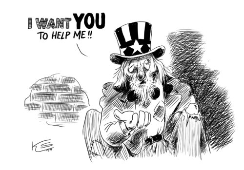 Cartoon: I want you (medium) by Stuttmann tagged sam,krise,finanzen,hilfe,usa,usa,hilfe,finanzen,krise,sam