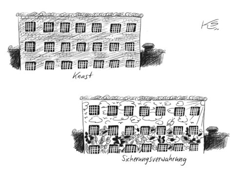 Cartoon: Knast (medium) by Stuttmann tagged knast,sicherungsverwahrung,knast,sicherungsverwahrung,gefängnis,sicherheit,kriminalität,verbrechen