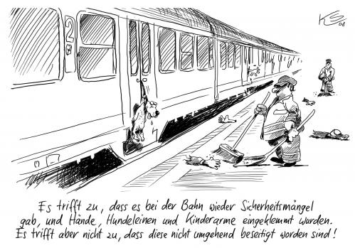 Cartoon: Mängel (medium) by Stuttmann tagged deutsche,bahn,pannen,sicherheitsmängel,ice,mehdorn,db,deutsche bahn,zug,bahn,ferien,reise,verreisen,hartmut mehdorn,ice,tiere,tier,hund,hunde,kinder,kind,jugend,jugendliche,mängel,schäden,sicherheit,sicherheitsmängel,pannen,panne,unfall,unfälle,verkehrsunfall,risiko,deutsche,hartmut,mehdorn