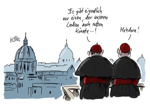 Cartoon: Nur einer... (medium) by Stuttmann tagged papst,vatikan,mehdorn,flughafen,berlin