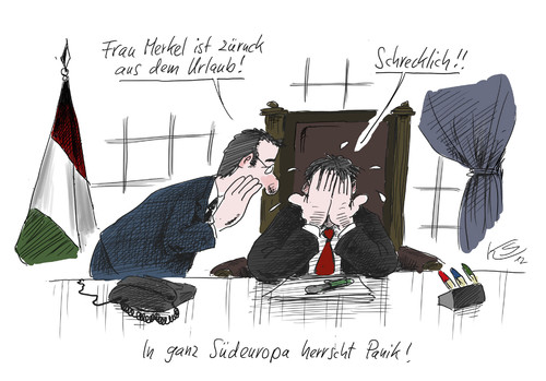 Cartoon: Panik (medium) by Stuttmann tagged merkel,eurokrise,eu,europa,südeuropa
