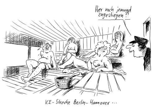 Cartoon: Sauna (medium) by Stuttmann tagged deutsche,bahn,hitze,sauna,klimaanlage,ice,deutsche bahn,db,schwitzen,klimaanlage,sauna,hitze,ice,bahn,fahrgäste,fahrgast,kreislauf,sommer,deutsche