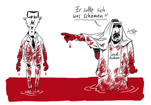 Cartoon: Schämen... (medium) by Stuttmann tagged assad,syrien,saudi,arabien