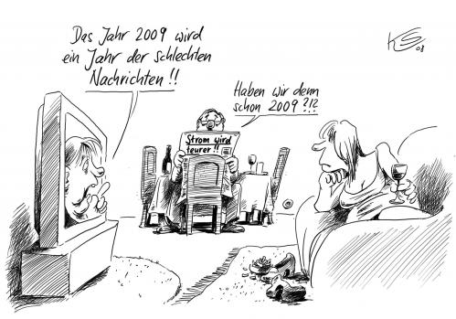 Cartoon: Schon 2009? (medium) by Stuttmann tagged 2009,merkel,strompreise,energiekosten,angela merkel,cdu,bundeskanzler,bundeskanzlerin,kanzler,kanzlerin,2009,pessimismus,optimismus,pessimist,optimist,wirtschaft,finanzen,konjunktur,krise,wahl,superwahljahr,wiederwahl,amtszeit,prognosen,aussichten,wählen,schlecht,gut,nachrichten,wirtschaftskrise,deutschland,finanzkrise,geld,steuer,steuerzahler,senken,erhöhen,bürger,regierung,partei,parteien,angela,merkel,strompreise,energiekosten,strom,energie,kosten,ausgaben
