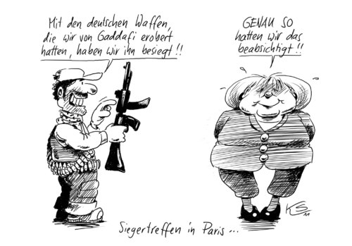 Cartoon: Siegertreffen (medium) by Stuttmann tagged siegertreffen,gaddafi,paris,merkel