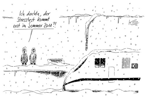 Cartoon: Stuttgart 21 (medium) by Stuttmann tagged sommer,winter,wetter,ice,db,bahn,deutsche,stresstest,21,stuttgart,stuttgart 21,stresstest,deutsche,bahn,db,ice,wetter,winter,sommer,stuttgart,21