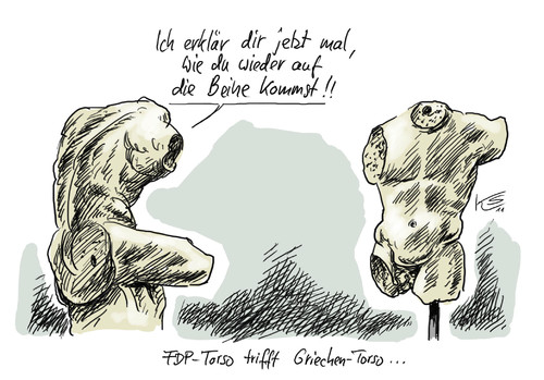 Cartoon: Torso (medium) by Stuttmann tagged eurokrise,eurozone,griechenland,koalition,fdp,cdu