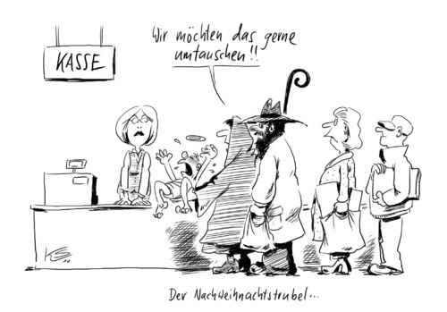 Cartoon: Umtausch (medium) by Stuttmann tagged umtausch,weihnachten,umtausch,weihnachten,handel,verkauf,geschenke,kasse,einkaufen,zurückgeben,service,konsum