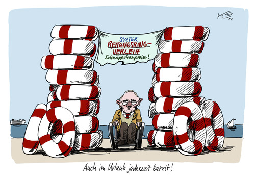 Cartoon: Verleih (medium) by Stuttmann tagged schäuble,sylt,parlamentsferien,rettungsring,eurokrise