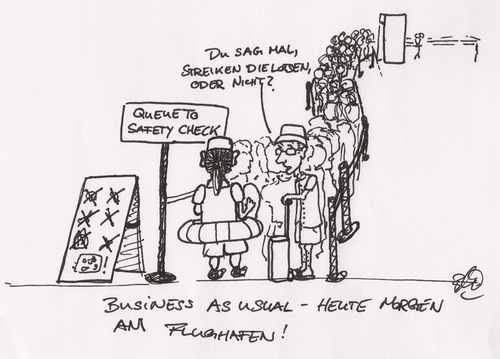 Cartoon: Alltag am Flughafen (medium) by esquirol tagged streik,krise,stau,fliegen,reise,flughafen,lotse,flug