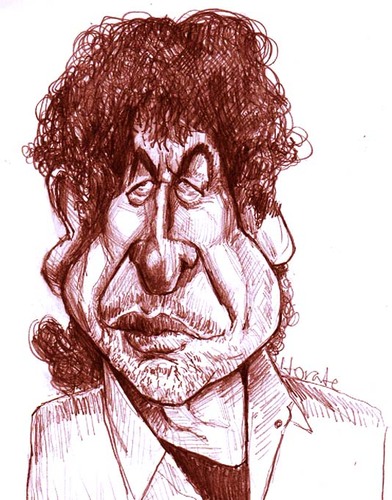 Cartoon: Bob Dylan (medium) by horate tagged music