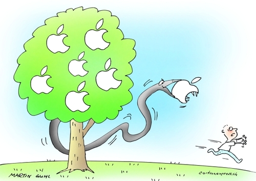 Cartoon: apple i phone apfel paradies sch (medium) by martin guhl tagged apple,phone,apfel,paradies,schlange,verfuehrung,medien,hype,mode,computer