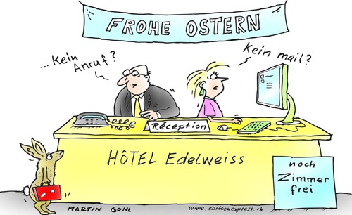 Cartoon: hotel ostern saison gäste kunde (medium) by martin guhl tagged hotel,ostern,saison,gäste,kunden,flaute,tief,osterhase