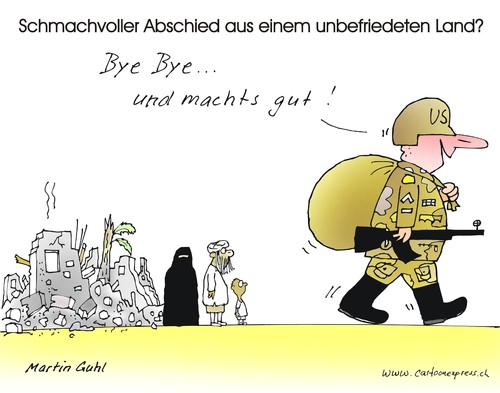 Cartoon: us irak abzug krieg araber fried (medium) by martin guhl tagged us,irak,abzug,krieg,araber,frieden,armee
