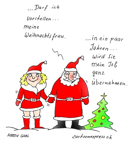 Cartoon: weihnacht frau mann arbeit femin (medium) by martin guhl tagged weihnacht,frau,mann,arbeit,feminist,wegnehmen,job
