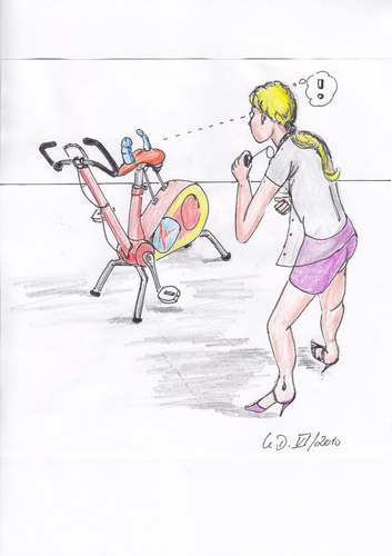 Cartoon: Heimtrainer (medium) by tobelix tagged tobelix,fitnessgeräte,überraschend,speziell,neu,heimtrainer