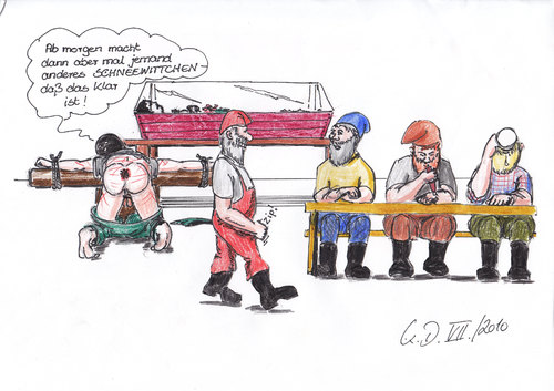 Cartoon: krasse Zwerge  - bad dwarfs (medium) by tobelix tagged schneewittchen,zwerge,ersatz,krass,tobelix