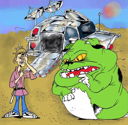 Cartoon: Jedi Nikk and Jabba da Mutt (medium) by subwaysurfer tagged cartoon,star,wars,parody,jedi,dog,animal
