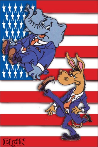 Cartoon: Kick in the pants... (medium) by subwaysurfer tagged political,democrat,republican,cartoon,caricature,funny,animals