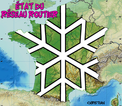 Cartoon: etat des routes en france ... (medium) by CHRISTIAN tagged neige,routes