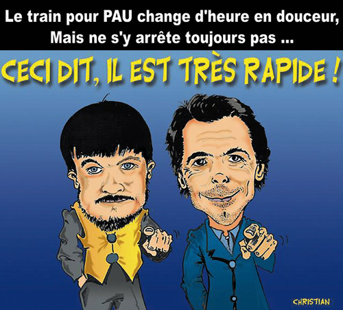 Cartoon: Nouveaux horaires a la SNCF ... (medium) by CHRISTIAN tagged sncf,trains,horaires,chevalier,et,lespales