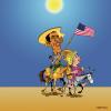 Cartoon: en route ! (small) by CHRISTIAN tagged obama,clinton,don,quichote