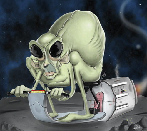 Cartoon: Alien scooter (medium) by tooned tagged cartoon,caricature,illustration