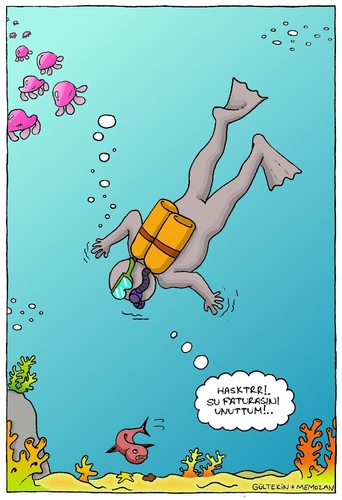 Cartoon: Water Bill (medium) by gultekinsavk tagged diver,water,bill,forget