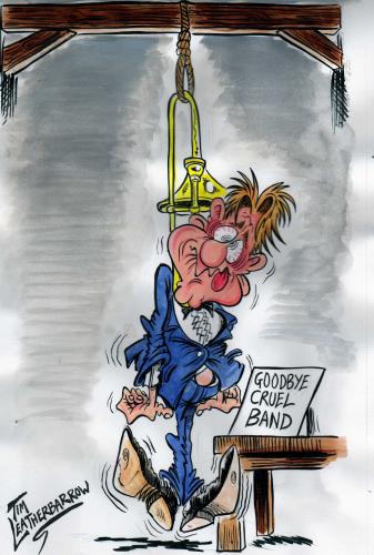 Cartoon: GOODBYE CRUEL BAND (medium) by Tim Leatherbarrow tagged trombone,suicide,note,music,musical,instruments,brass,tim,leatherbarrow