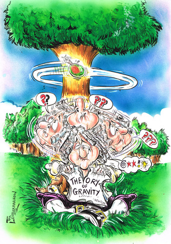Cartoon: ISSAC NEWTON (medium) by Tim Leatherbarrow tagged issac,newton,gravity,theories,einstein