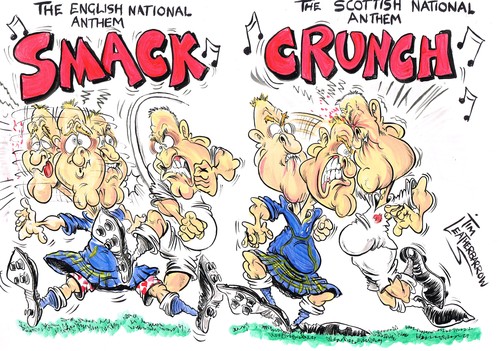Cartoon: RUGBY WORLD CUP (medium) by Tim Leatherbarrow tagged rugby,world,cup,england,scotland,national,anthem