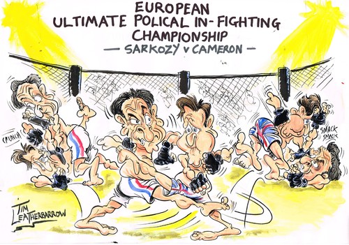 Cartoon: SARKOZY V CAMERON (medium) by Tim Leatherbarrow tagged politics,europe,sarkozy,cameron,britain,france,euro